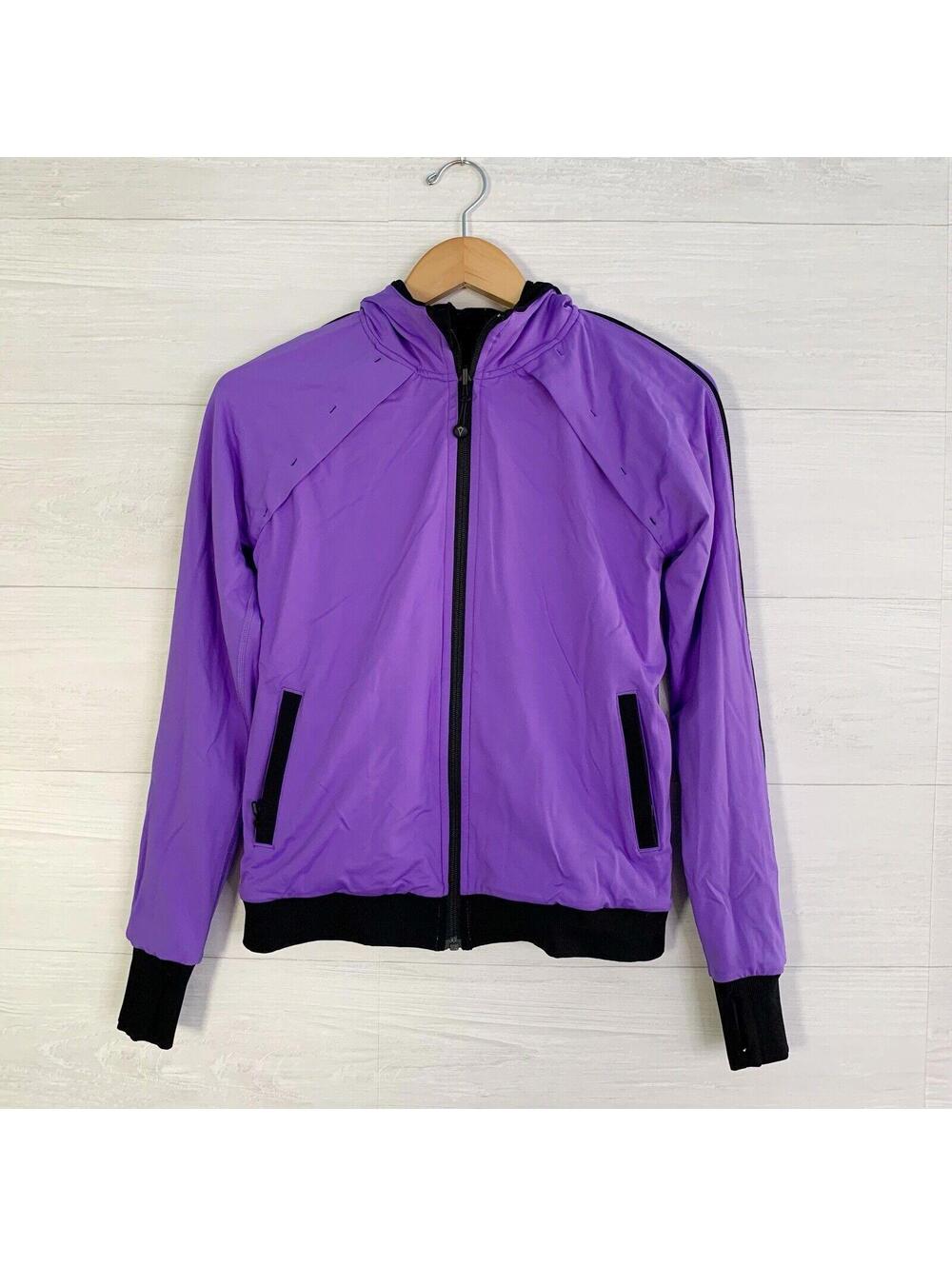 ivivva Lululemon Reversible Purple Black Mesh Hooded Jacket Girls 14